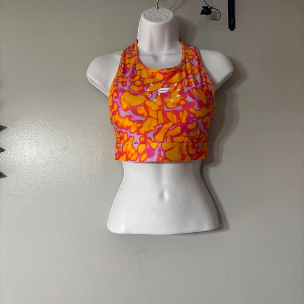 Fabletics Pink and Orange Abstract Print Sports Bra
